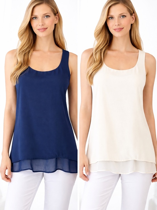 White House Black Market Tops - White House Black Market Navy Blue White Layered Asymmetrical Top